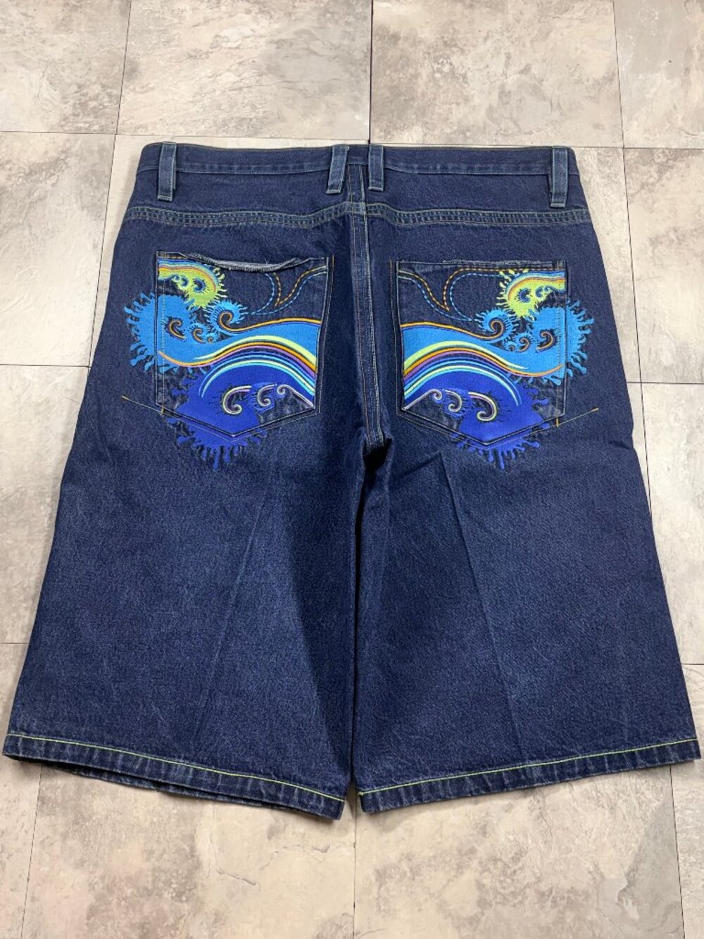 Coogi Denim Jorts Men's 42 Dark Indigo Wave Embroidered Baggy Y2K